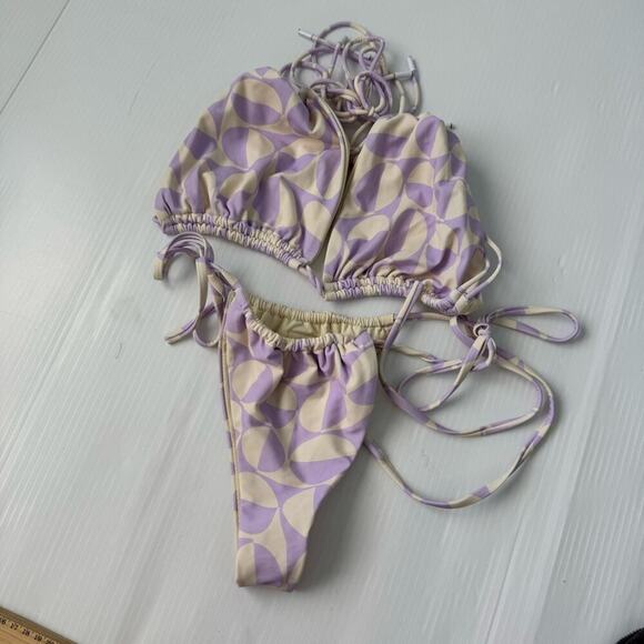 Blackbough string bikini swimsuit size extra large purple lavender and cream - Picture 2 of 12